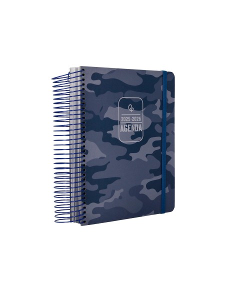 Agenda escolar liderpapel 25-26 espiral patterns militar gris dia pagina a5 bilingüe papel fsc 80 gr