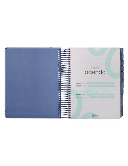Agenda escolar liderpapel 25-26 espiral patterns militar gris dia pagina a5 bilingüe papel fsc 80 gr
