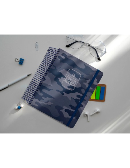 Agenda escolar liderpapel 25-26 espiral patterns militar gris dia pagina a5 bilingüe papel fsc 80 gr
