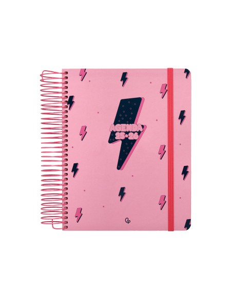 Agenda escolar liderpapel 25-26 espiral patterns rayos rosa dia pagina a5 bilingüe papel fsc 80 gr
