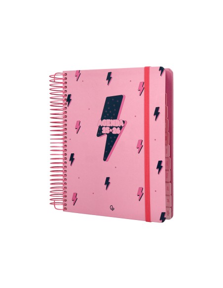 Agenda escolar liderpapel 25-26 espiral patterns rayos rosa dia pagina a5 bilingüe papel fsc 80 gr