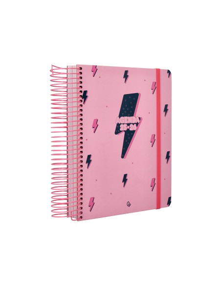 Agenda escolar liderpapel 25-26 espiral patterns rayos rosa dia pagina a5 bilingüe papel fsc 80 gr