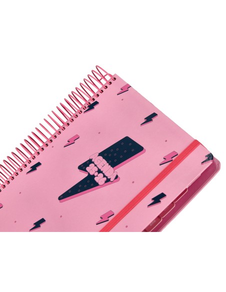 Agenda escolar liderpapel 25-26 espiral patterns rayos rosa dia pagina a5 bilingüe papel fsc 80 gr