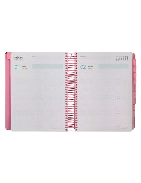 Agenda escolar liderpapel 25-26 espiral patterns rayos rosa dia pagina a5 bilingüe papel fsc 80 gr