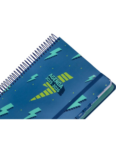 Agenda escolar liderpapel 25-26 espiral patterns rayos azul dia pagina a5 bilingüe papel fsc 80 gr