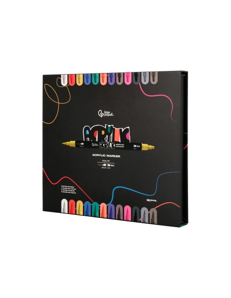 Rotulador liderpapel acrylic base agua todo tipo de superficie doble punta pincel y dot caja de 12 unidades surtidas