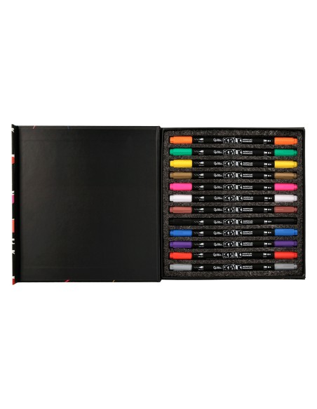 Rotulador liderpapel acrylic base agua todo tipo de superficie doble punta pincel y dot caja de 12 unidades surtidas