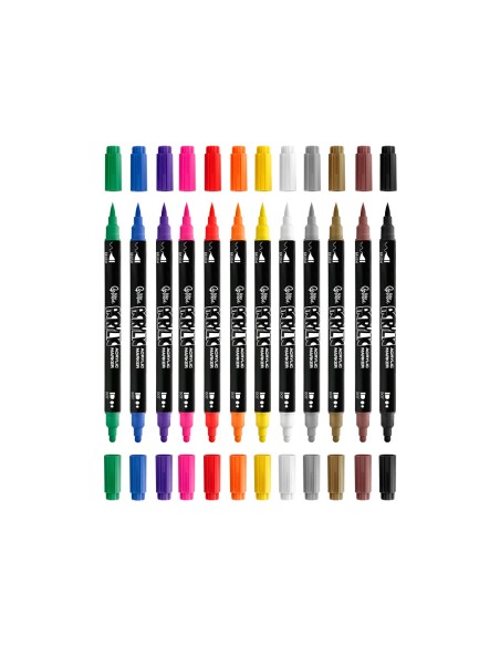 Rotulador liderpapel acrylic base agua todo tipo de superficie doble punta pincel y dot caja de 12 unidades surtidas