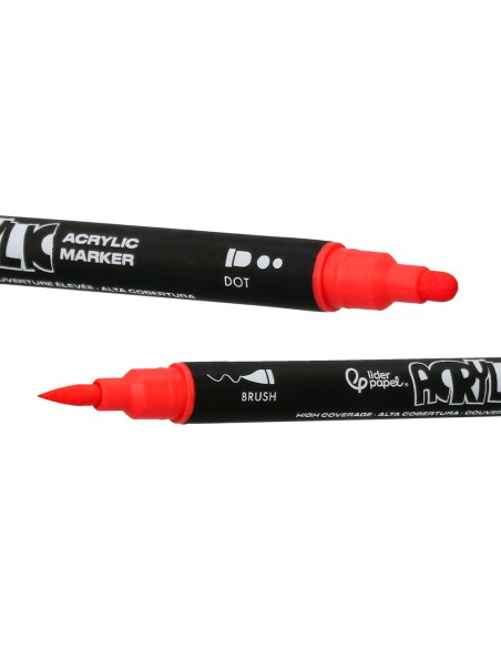 Rotulador liderpapel acrylic base agua todo tipo de superficie doble punta pincel y dot caja de 12 unidades surtidas