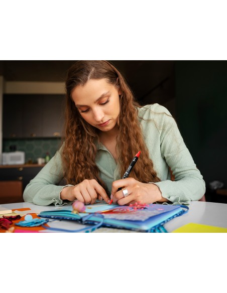 Rotulador liderpapel acrylic base agua todo tipo de superficie doble punta pincel y dot caja de 12 unidades surtidas