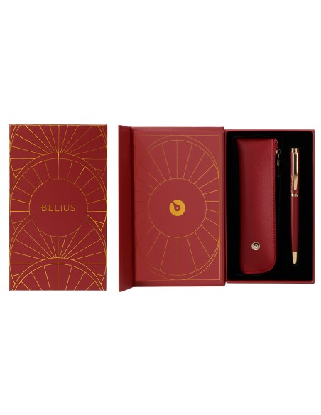 Pluma y estuche belius soiree color art deco granate y dorado tinta azul caja de diseño