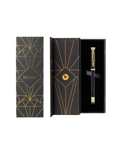 Boligrafo belius soiree aluminio color art deco negro y dorado tinta azul caja de diseño