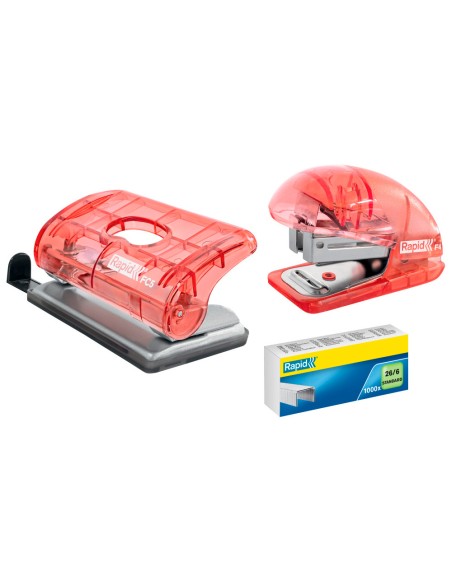 Grapadora rapid mini f4 colour breeze usa grapas 24/6 y 26/6 color coral en blister