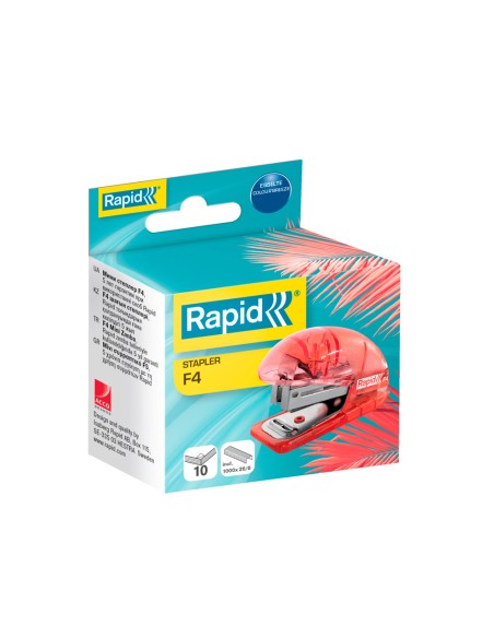 Grapadora rapid mini f4 colour breeze usa grapas 24/6 y 26/6 color coral en blister