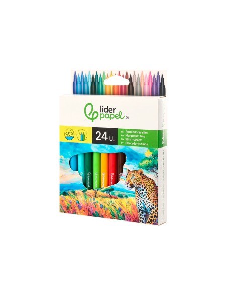 Rotulador liderpapel slim caja de 24 unidades colores surtidos