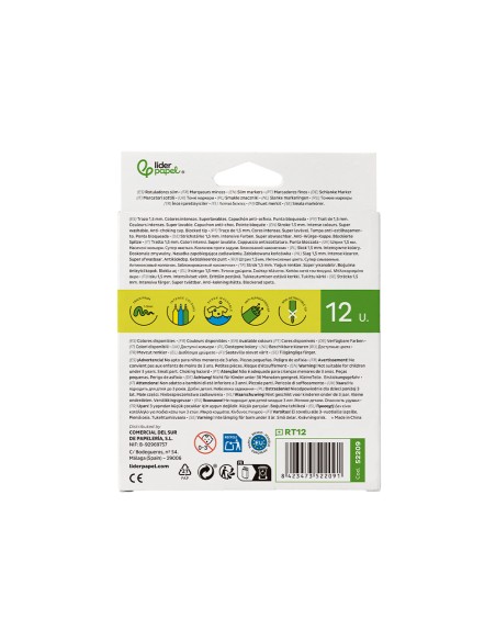 Rotulador liderpapel slim caja de 12 unidades colores surtidos