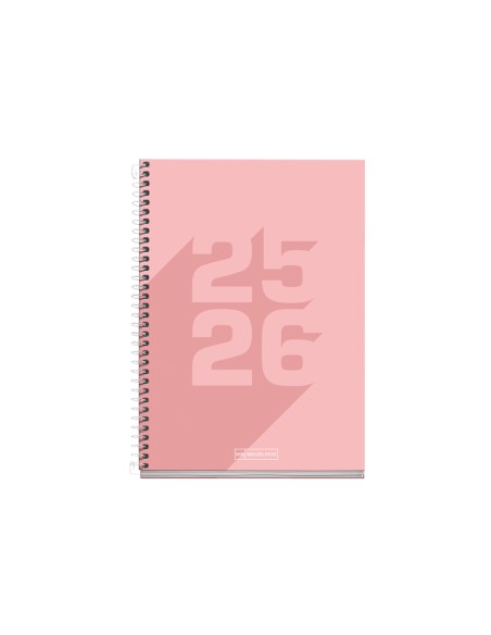 Agenda espiral escolar miquelrius basic din a5 dia pagina 25-26 tapa carton forrado rosa