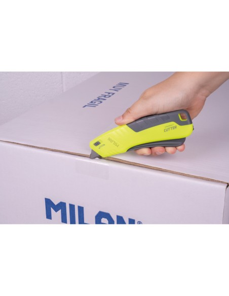Cuter milan metalico ancho retractil de seguridad acid amarillo