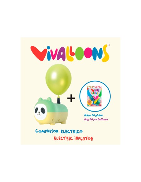 Compresor electrico panda 450w + bolsa de 50 globos 100% latex biodegradable colores surtidos regalo