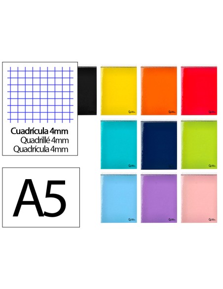 Cuaderno espiral liderpapel a5 apaisado smart tapa blanda 80h75gr cuadro 4mm con margen colores surtidos