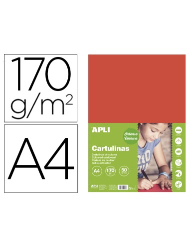 Cartulina apli din a4 170g/m2 rojo paquete de...