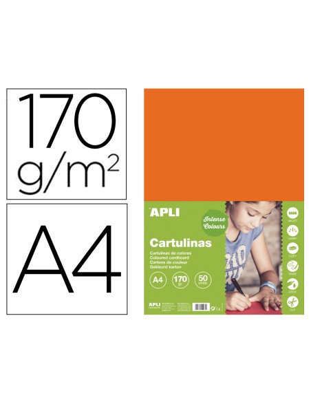Cartulina apli din a4 170g/m2 naranja paquete de 50 hojas