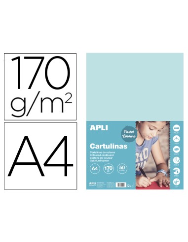 Cartulina apli din a4 170g/m2 azul claro...