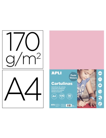 Cartulina apli din a4 170g/m2 rosa paquete de 50 hojas