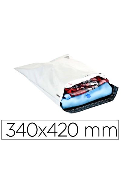 Sobre q-connect de plastico bolsa para envios 100% recicladas con autocierre color blanco 340x420 mm