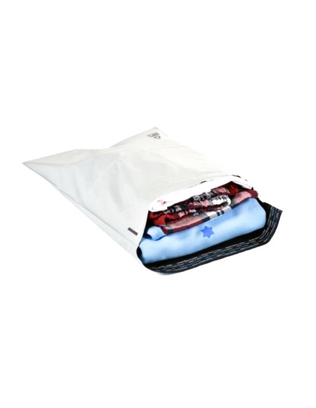 Sobre q-connect de plastico bolsa para envios 100% recicladas con autocierre color blanco 230x325 mm