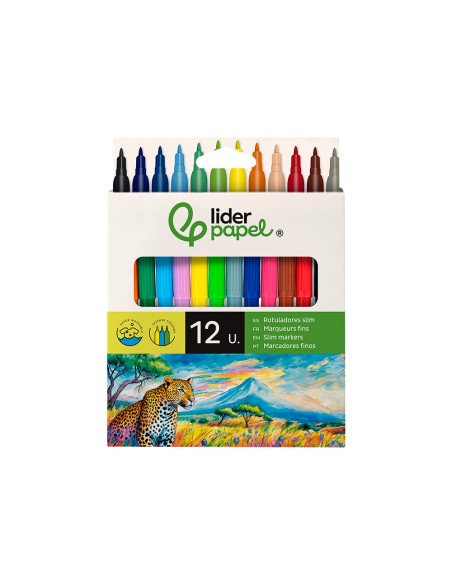 Rotulador liderpapel slim caja de 12 unidades colores surtidos