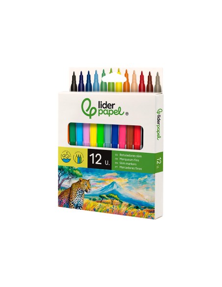 Rotulador liderpapel slim caja de 12 unidades colores surtidos