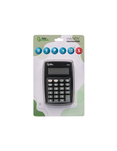 Calculadora liderpapel bolsillo xf01 8 digitos pilas color negro 99x64x9 mm