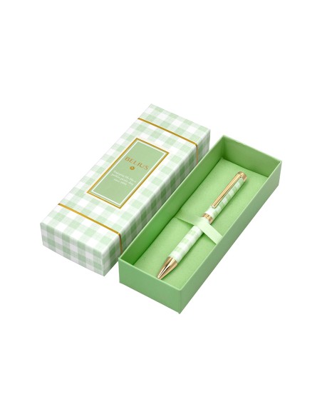 Boligrafo belius picnic aluminio color verde dorado tinta color azul caja de diseño
