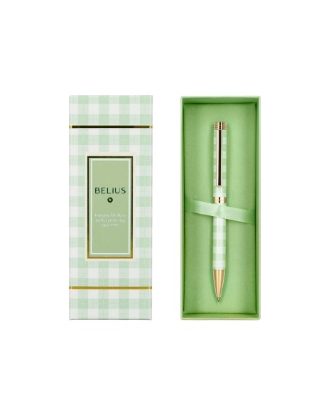 Boligrafo belius picnic aluminio color verde dorado tinta color azul caja de diseño