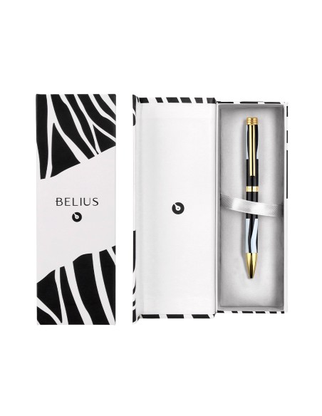Boligrafo belius dualita cuerpo negro color blanco tinta azul caja de diseño