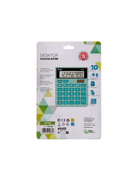 Calculadora liderpapel sobremesa xf24 10 digitos solar y pilas color verde 127x105x24 mm