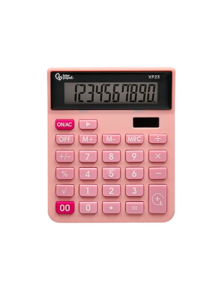 Calculadora liderpapel sobremesa xf23 10 digitos solar y pilas color rosa 127x105x24 mm
