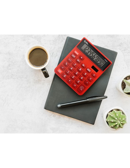 Calculadora liderpapel sobremesa xf22 10 digitos solar y pilas color rojo 127x105x24 mm