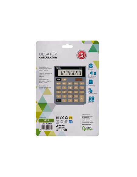 Calculadora liderpapel sobremesa xf18 8 digitos solar y pilas color gris 127x105x24 mm