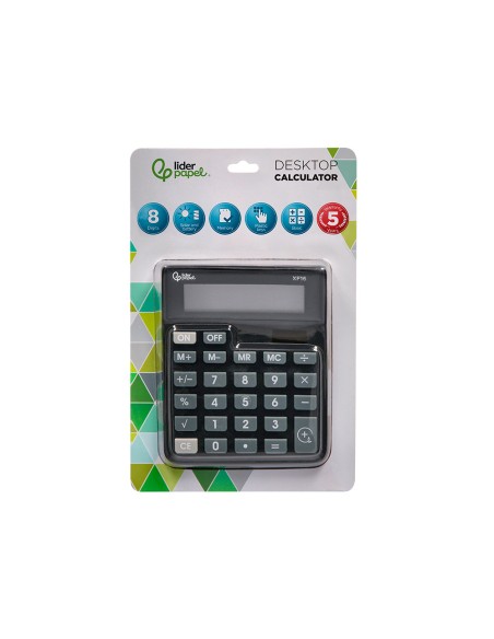 Calculadora liderpapel sobremesa xf16 8 digitos solar y pilas color negro 127x105x24 mm