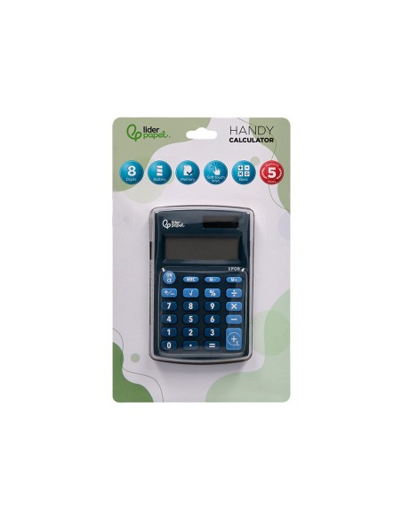 Calculadora liderpapel bolsillo xf06 8 digitos solar y pilas color azul 98x62x8 mm