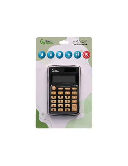 Calculadora liderpapel bolsillo xf05 8 digitos solar y pilas color negro 98x62x8 mm