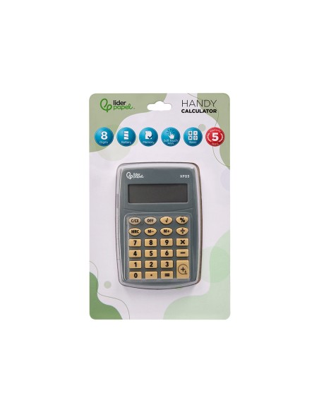 Calculadora liderpapel bolsillo xf03 8 digitos pilas color gris 99x64x9 mm