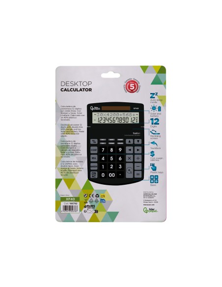 Calculadora liderpapel sobremesa xf40 12 digitos dos lineas solar y pilas negro 175x120x30 mm 40% reciclada