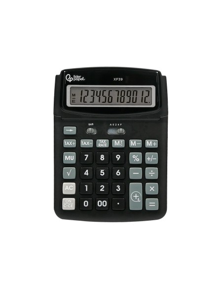 Calculadora liderpapel sobremesa xf39 12 digitos solar y pilas color negro 190x140x32 mm 40% reciclada