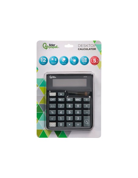 Calculadora liderpapel sobremesa xf26 12 digitos solar y pilas color negro 127x105x24 mm