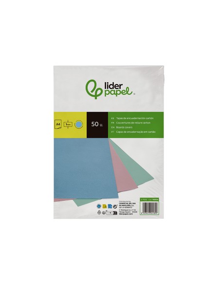 Tapa encuadernacion liderpapel carton a4 1 mm celeste paquete de 50 unidades