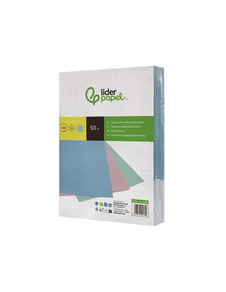 Tapa encuadernacion liderpapel carton a4 1 mm celeste paquete de 50 unidades