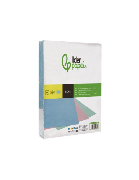 Tapa encuadernacion liderpapel carton a4 1 mm celeste paquete de 50 unidades